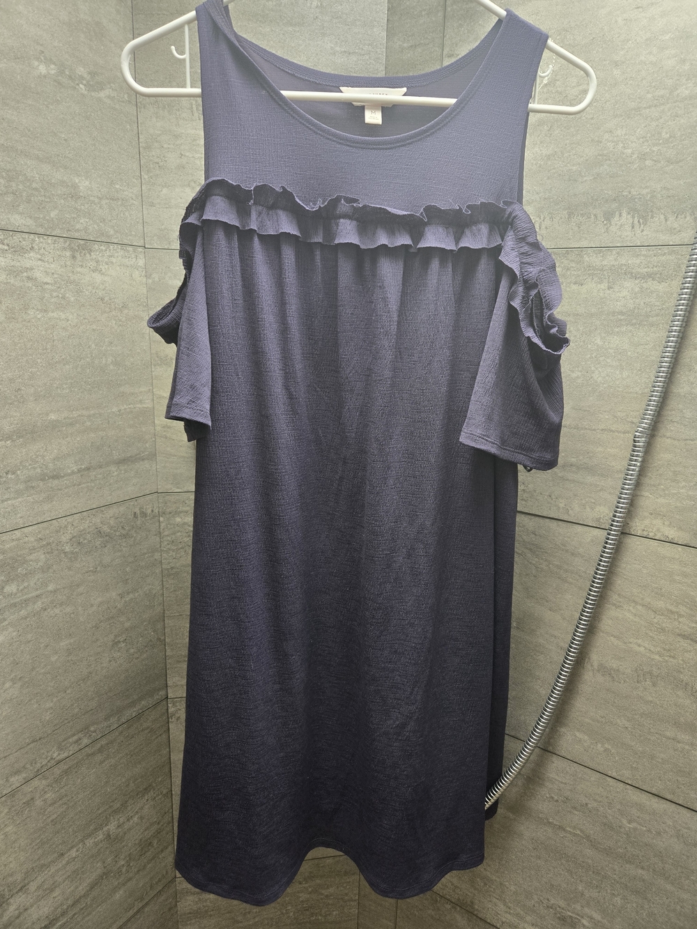 LC Lauren Conrad Navy Cold-Shoulder Ruffle Tunic